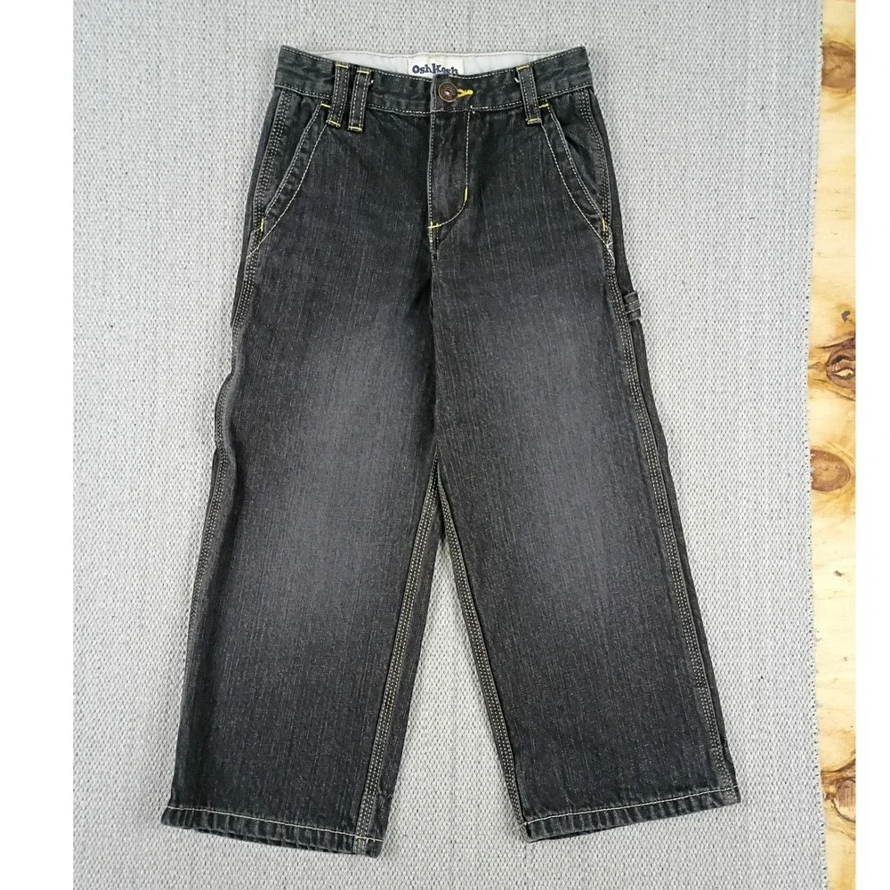 OshKosh Carpenter Jeans Kids 7 Husky Black Excellent Denim Utility Pants 4725094